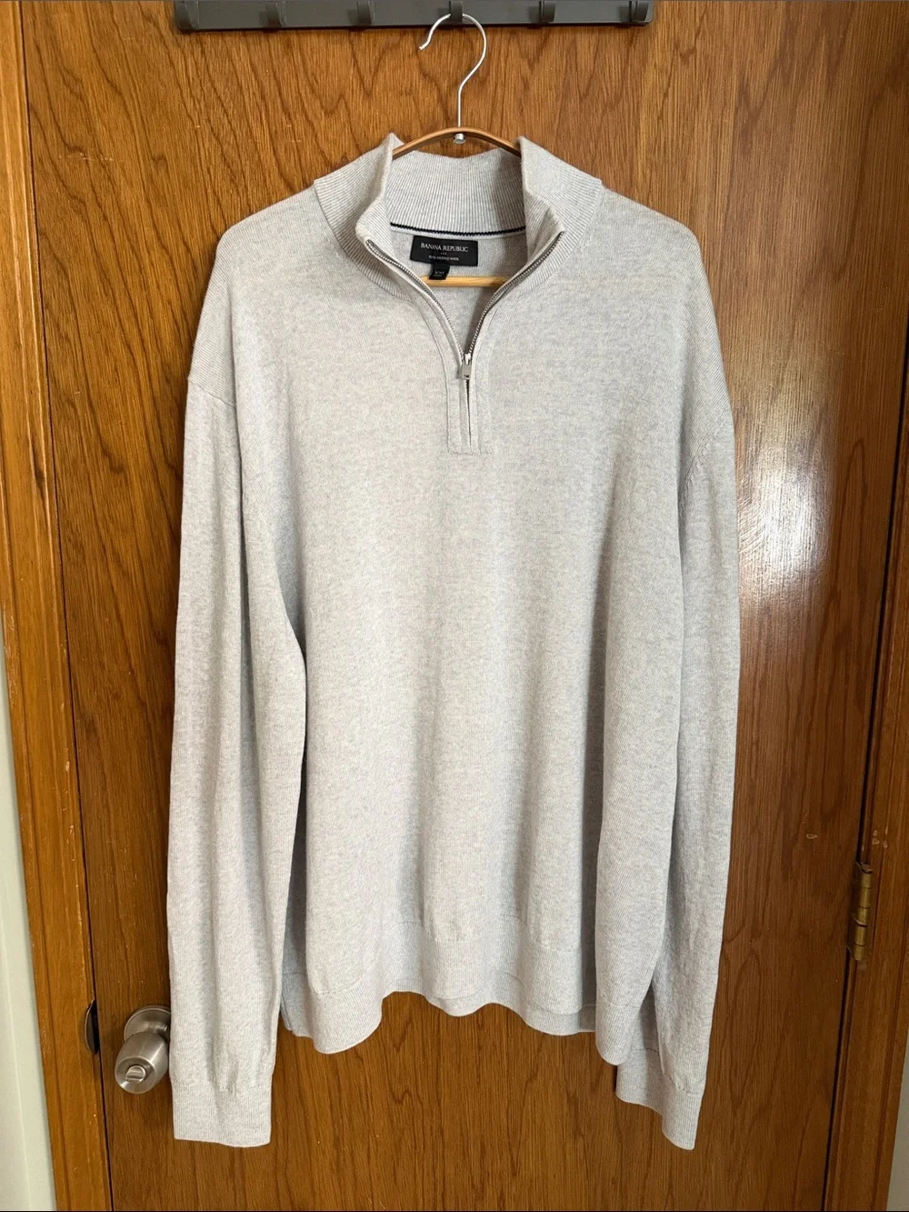 Banana Republic Men's Merino Wool Quarter-Zip Sweater - Light Gray